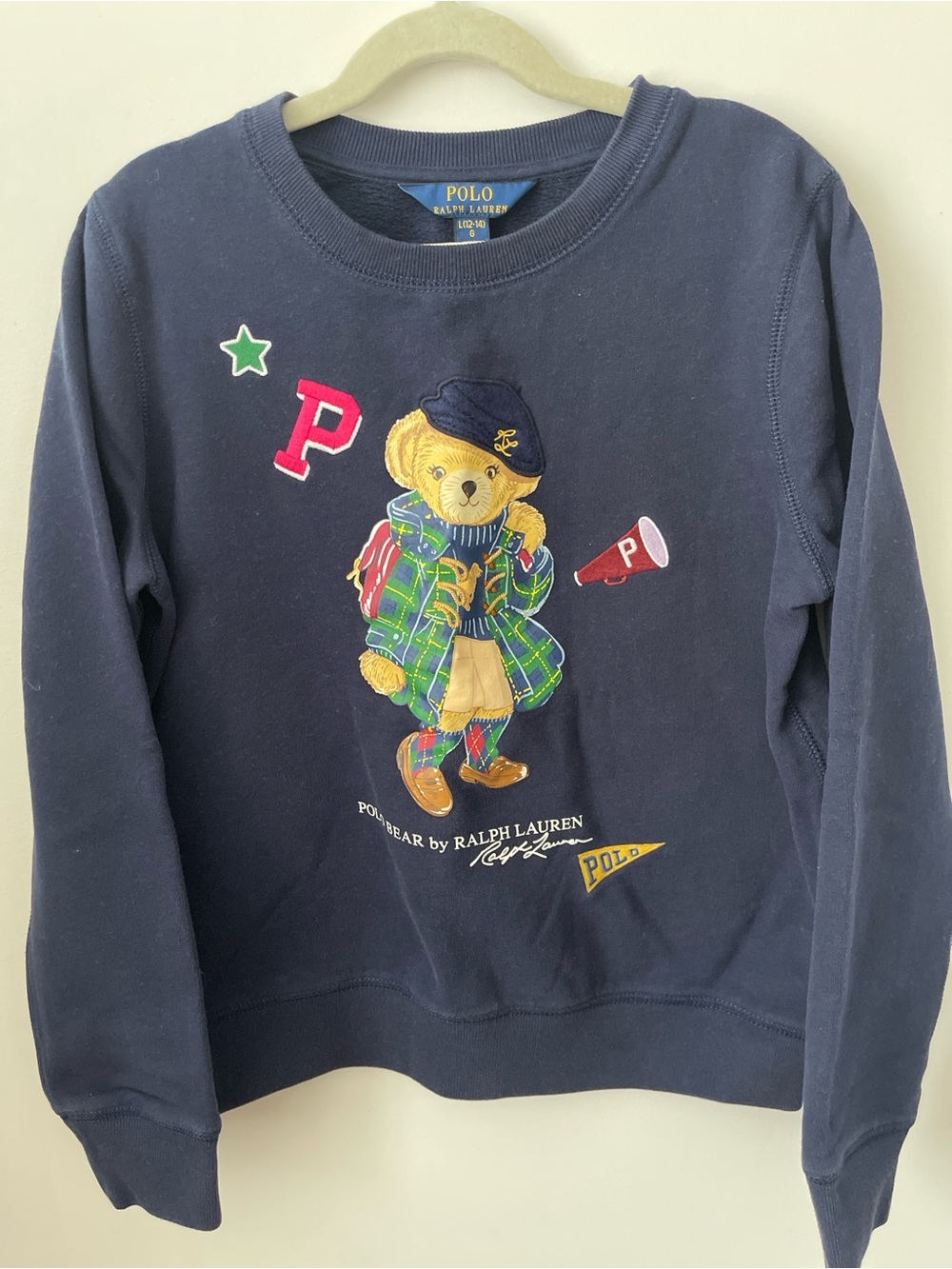 Polo by Ralph Lauren kids Navy Teddy Bear Crewneck Sweatshirt with Plaid Coat
